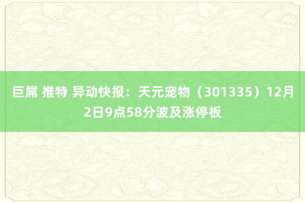 巨屌 推特 异动快报：天元宠物（301335）12月2日9点58分波及涨停板