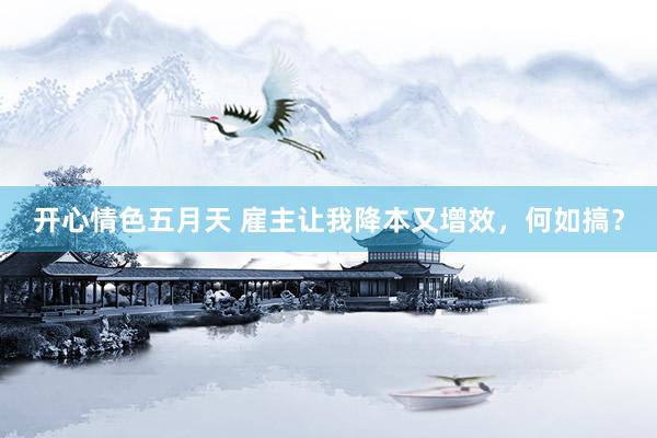 开心情色五月天 雇主让我降本又增效，何如搞？