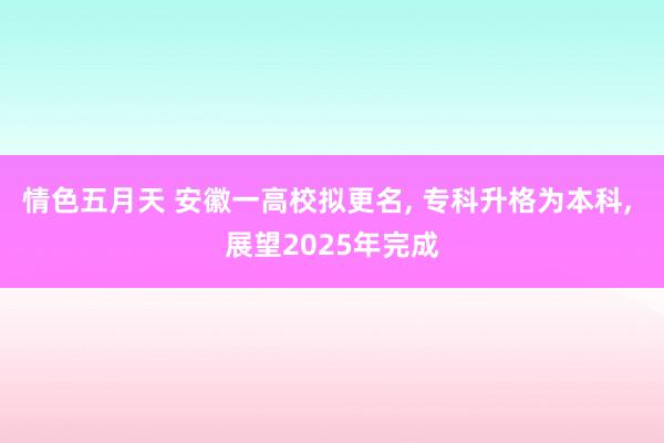 情色五月天 安徽一高校拟更名， 专科升格为本科， 展望2025年完成