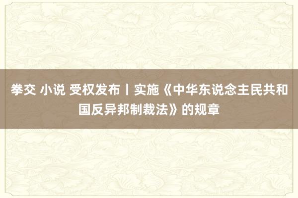 拳交 小说 受权发布丨实施《中华东说念主民共和国反异邦制裁法》的规章