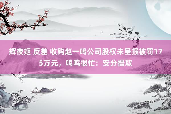 辉夜姬 反差 收购赵一鸣公司股权未呈报被罚175万元，鸣鸣很忙：安分摄取