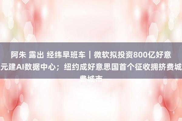 阿朱 露出 经纬早班车｜微软拟投资800亿好意思元建AI数据中心；纽约成好意思国首个征收拥挤费城市