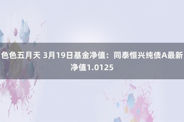 色色五月天 3月19日基金净值：同泰恒兴纯债A最新净值1.0125